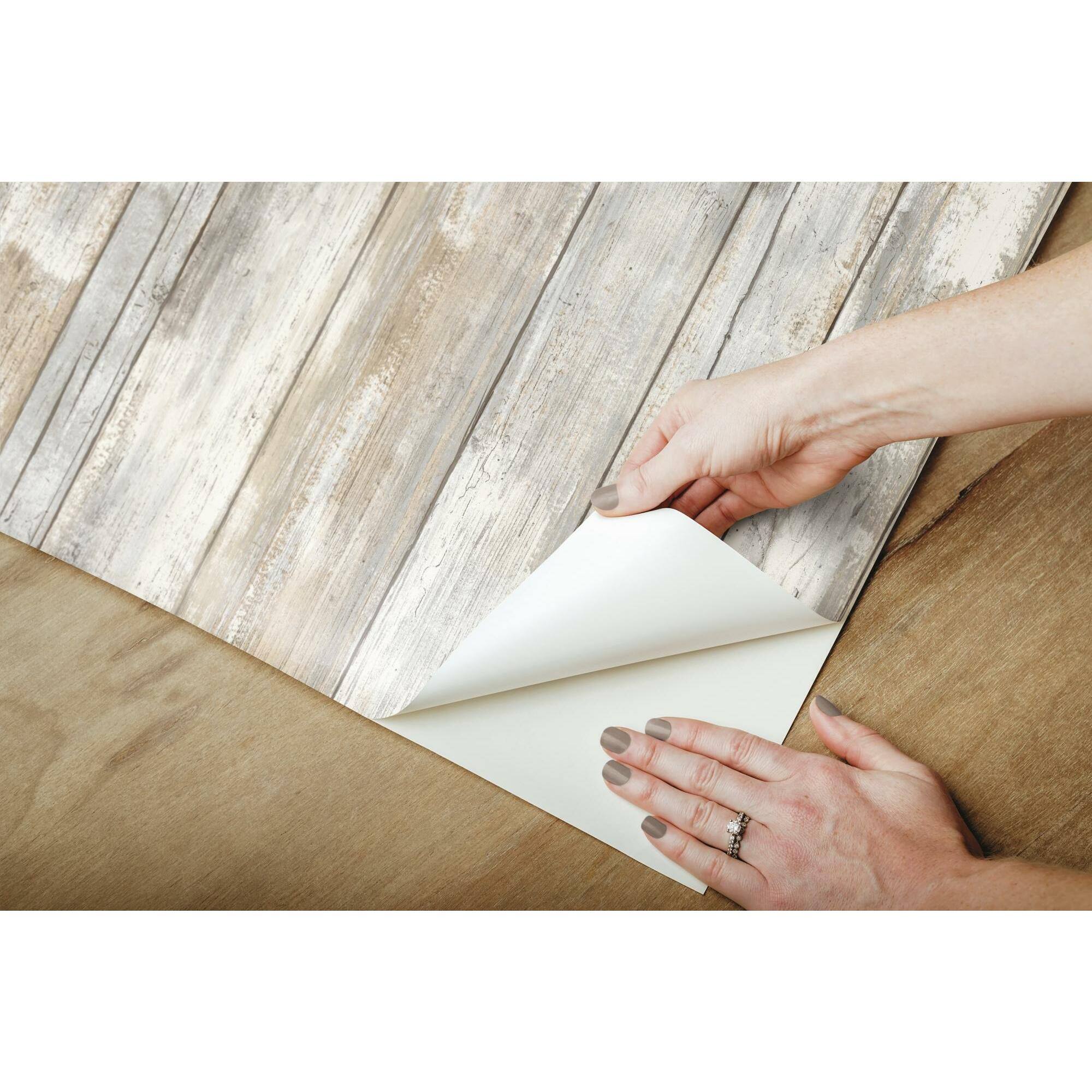 RoomMates Distressed Wood Tan Peel & Stick Wallpaper